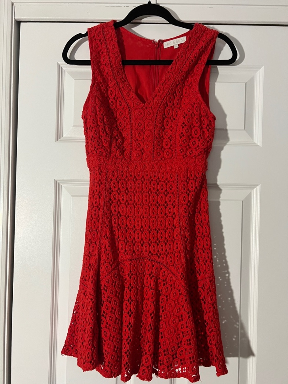 Anthropologie Red Lace V-Neck Fit & Flare Mini Dress